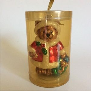 NIB Victoria Collection Teddy Bear Santa Molded Glass Ornament
